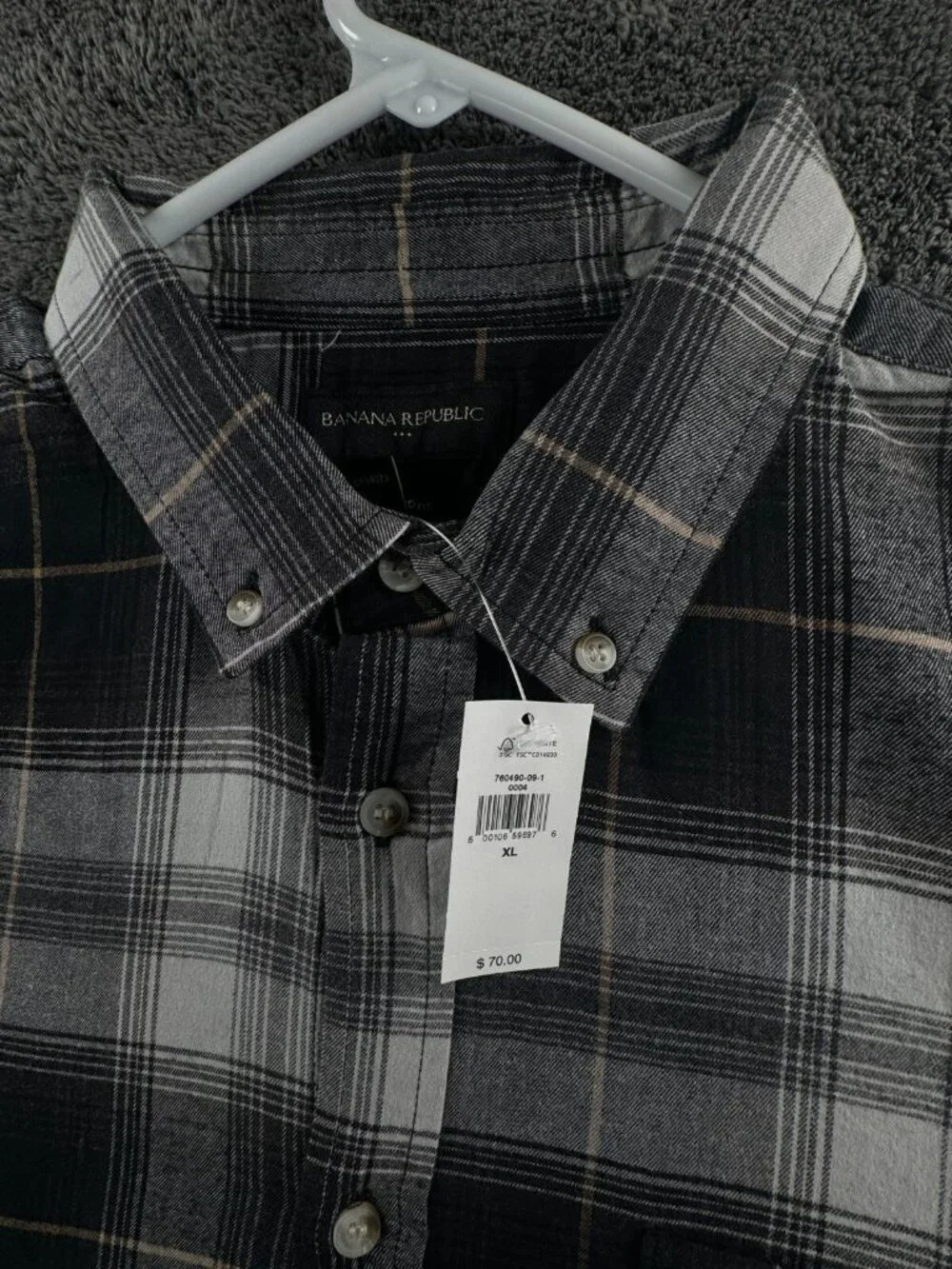 NWT Banana Republic Flannel Button Up Black Check Men Soft $70 XL Slim Untucked